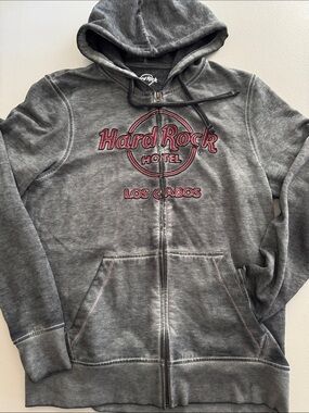 Hard Rock Cafe Gray Hoodie with Red Embroidered Logo
